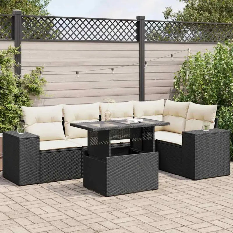Lounge Tuinset van gegalvaniseerd staal en beige materiaal voor buiten - Zwart en crème / met opbergruimte - Tuinsets