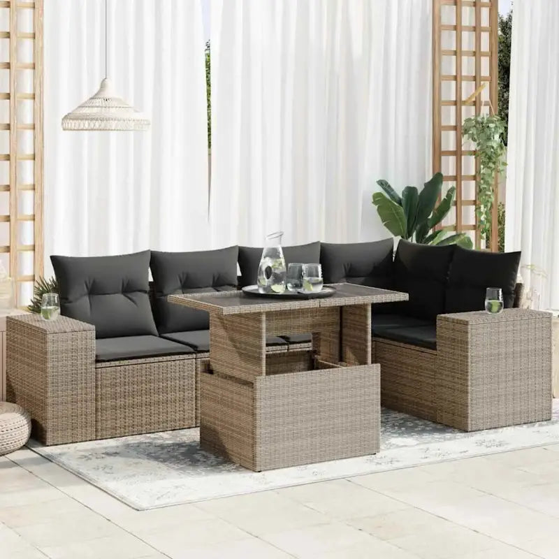 Lounge Tuinset van gegalvaniseerd staal en beige materiaal voor buiten - Grijs / met opbergruimte - Tuinsets