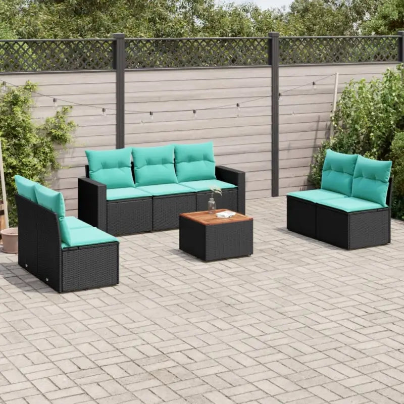 Lounge Tuinset van gepoedercoat staal en poly rattan voor terras - Zwart en blauw - Tuinsets