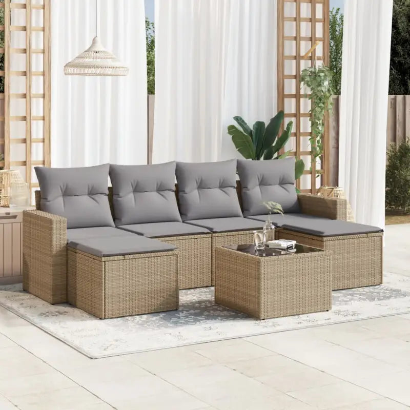 Lounge tuinset van gepoedercoat staal in beige materiaal met afmetingen - Beige en grijs / Met tafel - Tuinsets