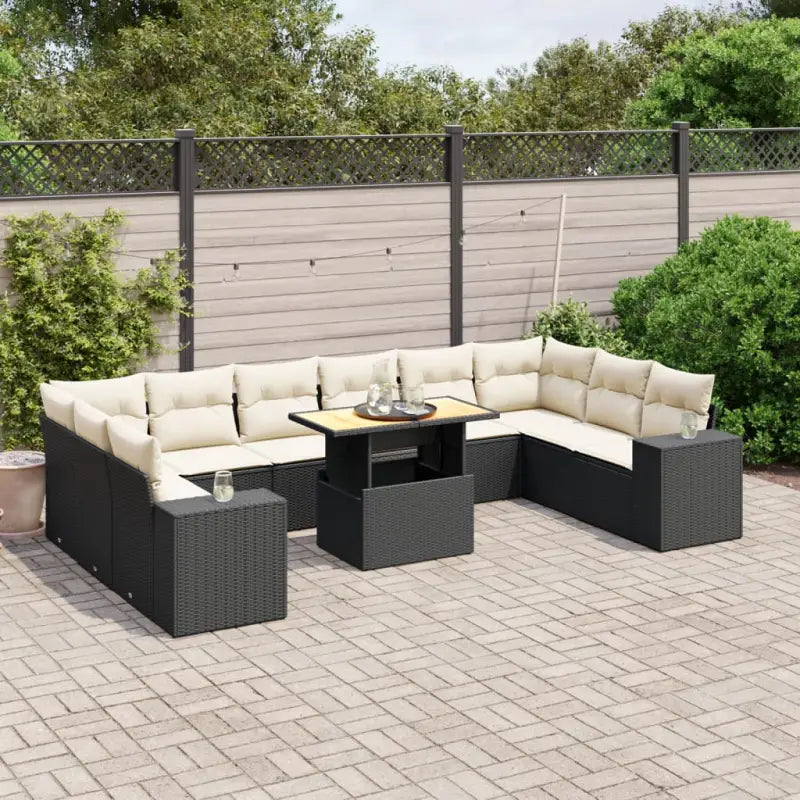 Lounge Tuinset van gepoedercoat staal in beige materiaal voor buiten - Zwart en crème / 2x hoek + 6x midden + Tafel
