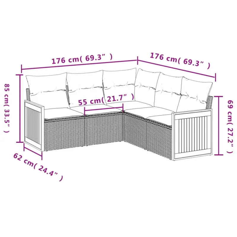 Lounge tuinset van gepoedercoat staal met beige materiaal en afmetingen - Tuinsets