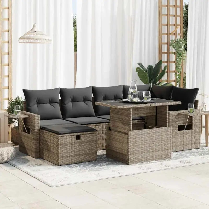 Lounge Tuinset van Gepoedercoat Staal met Beige Materiaal en Afmetingen - Grijs / met opbergruimte - Tuinsets