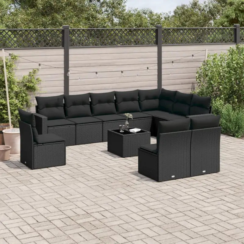 Lounge tuinset van gepoedercoat staal met beige materiaal en afmetingen - Zwart / Met tafel - Tuinsets
