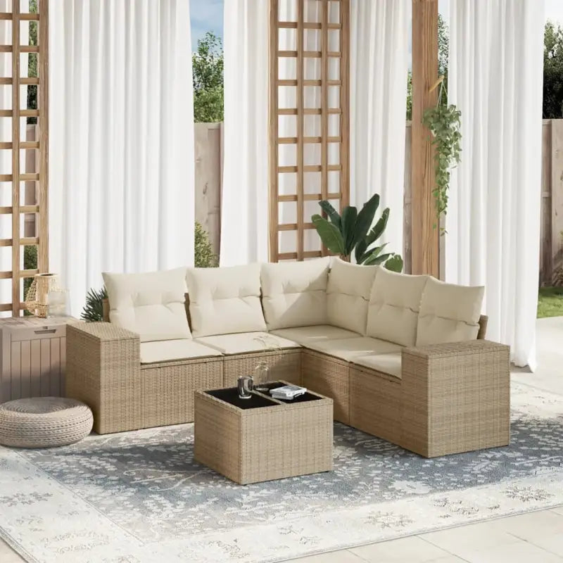 Lounge tuinset van gepoedercoat staal met beige materiaal en afmetingen - beige en crèmekleurig / Met tafel - Tuinsets