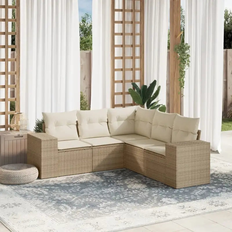 Lounge tuinset van gepoedercoat staal met beige materiaal en afmetingen - beige en crèmekleurig / Zonder tafel