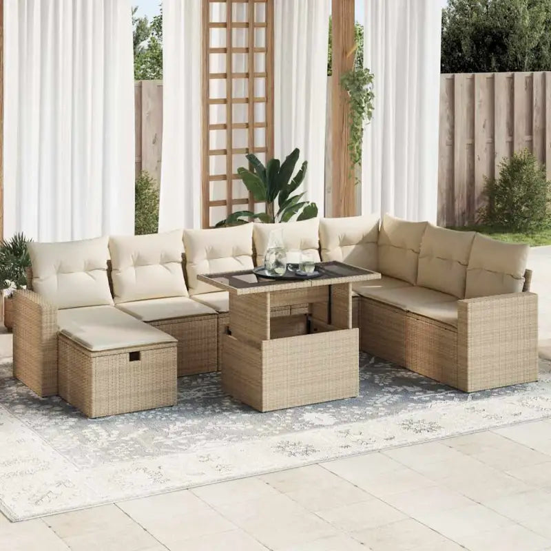 Lounge tuinset van gepoedercoat staal met beige materiaal en afmetingen - beige en crèmekleurig / met opbergruimte