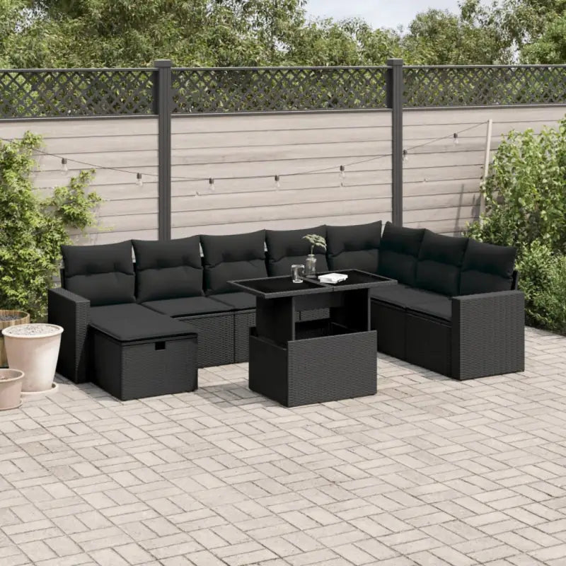 Lounge tuinset van gepoedercoat staal met beige materiaal en afmetingen - Zwart / zonder opbergruimte - Tuinsets