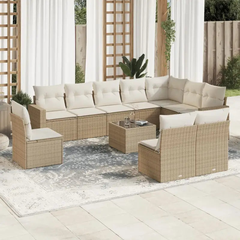 Lounge tuinset van gepoedercoat staal met beige materiaal en afmetingen - beige en crèmekleurig / Met tafel - Tuinsets
