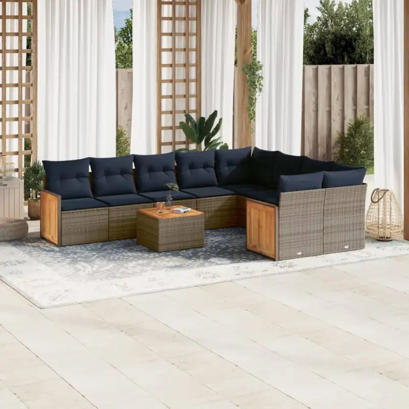 Lounge Tuinset van Grijs Materiaal met Gepoedercoat Staal en Waterdichte Zak - Grijs en blauw / Met tafel - Tuinsets