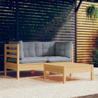 Lounge tuinset van massief grenenhout met voetenbank en rugkussens - Bruin en grijs - Tuinsets