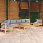 Lounge tuinset van massief grenenhout met voetenbank en tafel - Bruin en grijs - Tuinsets