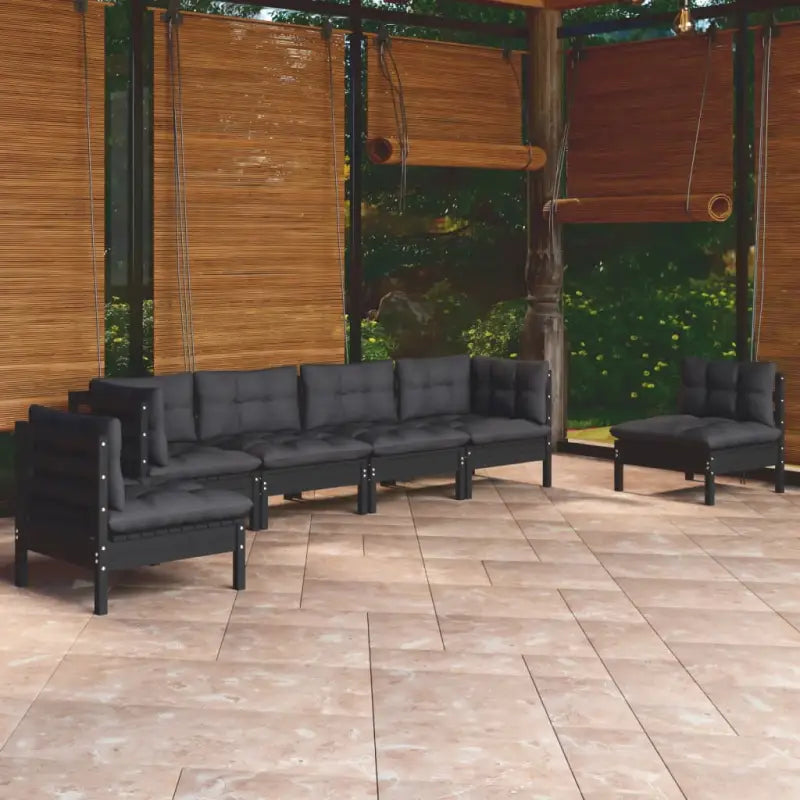 Lounge tuinset van massief grenenhout met voetenbank en tafel - Zwart - Tuinsets