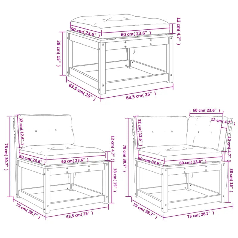 Lounge Tuinset van massief grenenhout met wit materiaal - Tuinsets