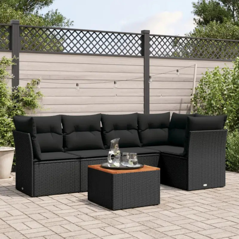 Lounge Tuinset van Poly Rattan en Gepoedercoat Staal voor Buitenplezier - Zwart / Tafel + 3x hoek + 2x midden - Tuinsets