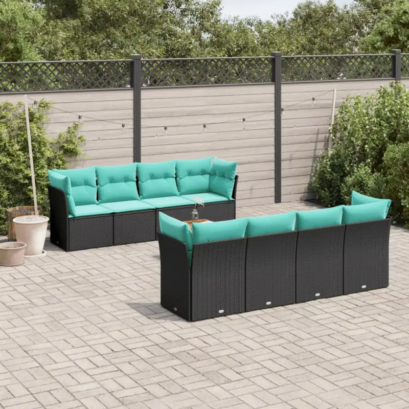 Lounge tuinset van poly rattan en gepoedercoat staal met afmetingen - Zwart / 4x hoek + Tafel + 4x midden - Tuinsets