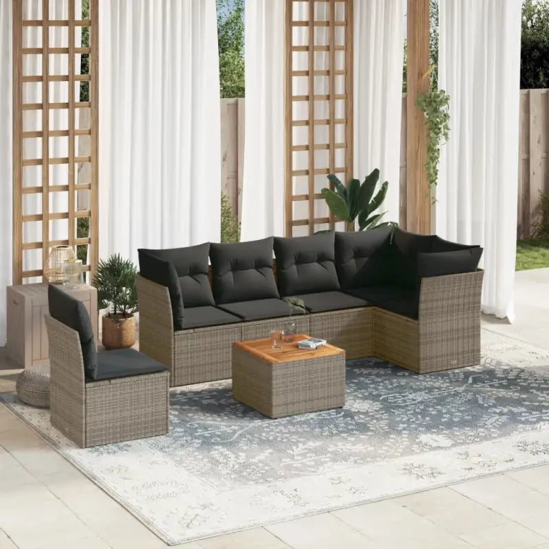 Lounge tuinset van poly rattan en gepoedercoat staal met gunstige afmetingen - Grijs / 3x midden + Tafel + 3x hoek