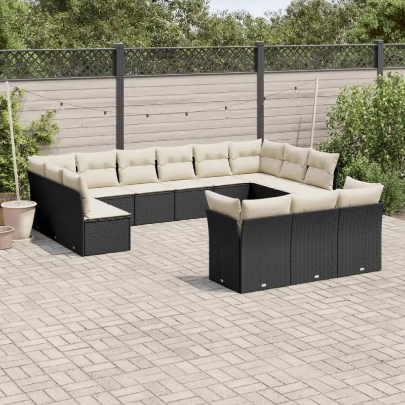 Lounge tuinset van Poly Rattan met comfortabele zitervaring en gepoedercoat staal - Zwart en crème / Zonder tafel