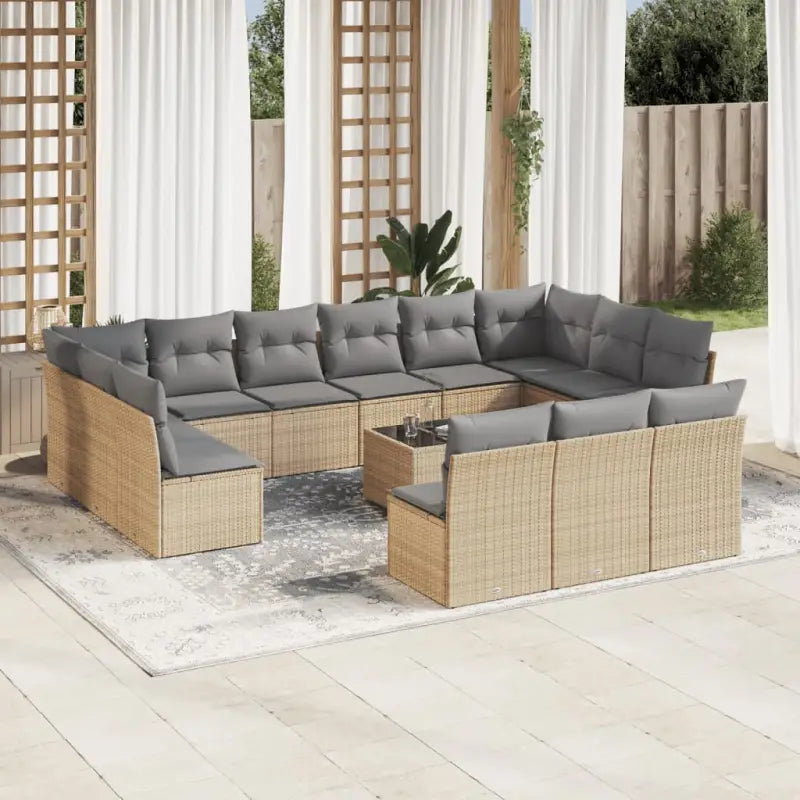 Lounge tuinset van poly rattan met comfortabele zitervaring en gepoedercoat staal - Beige en grijs / Met tafel