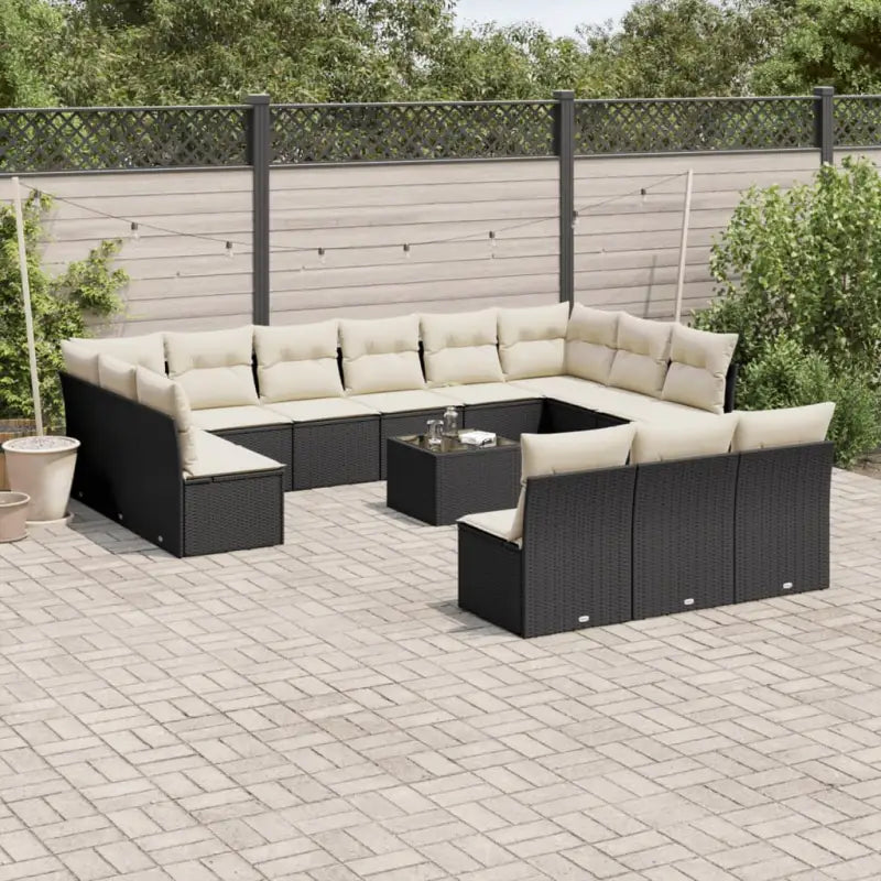 Lounge tuinset van poly rattan met comfortabele zitervaring en gepoedercoat staal - Zwart en crème / Met tafel