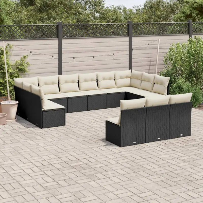 Lounge tuinset van poly rattan met comfortabele zitervaring en gepoedercoat staal - Zwart en crème / Zonder tafel