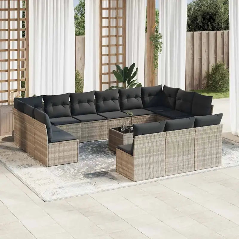 Lounge tuinset van poly rattan met comfortabele zitervaring en gepoedercoat staal - Lichtgrijs / Met tafel - Tuinsets