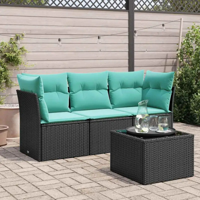 Lounge tuinset van poly rattan met comfortabele zitervaring en gepoedercoat staal - Zwart en blauw / Met tafel