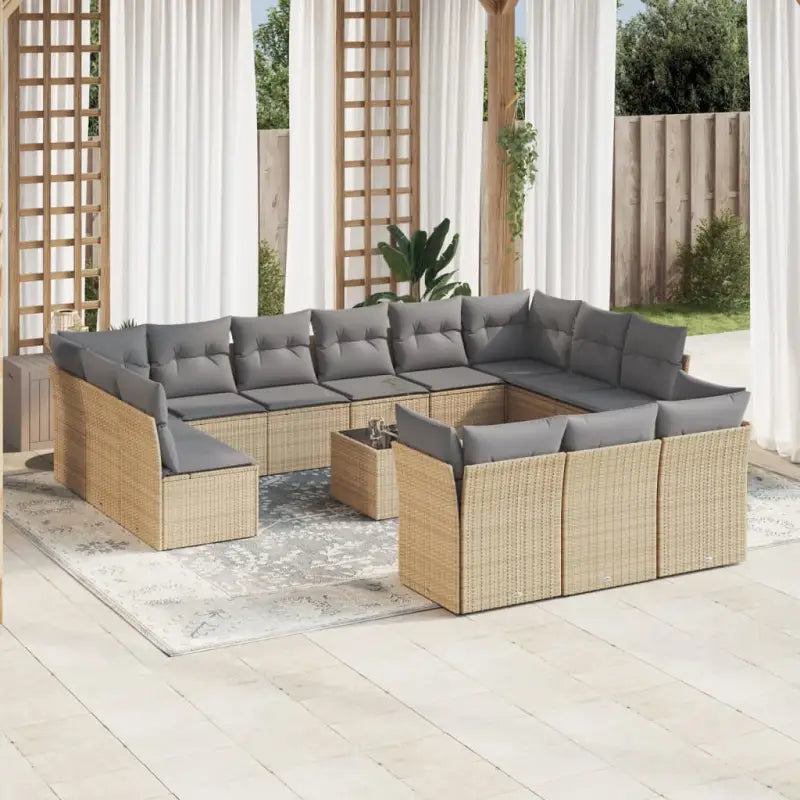 Lounge tuinset van Poly Rattan met comfortabele zitervaring en gepoedercoat staal - Beige en grijs / Met tafel