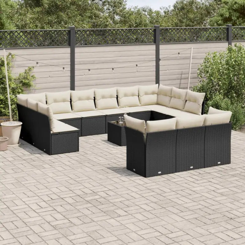 Lounge tuinset van Poly Rattan met comfortabele zitervaring en gepoedercoat staal - Zwart en crème / Met tafel