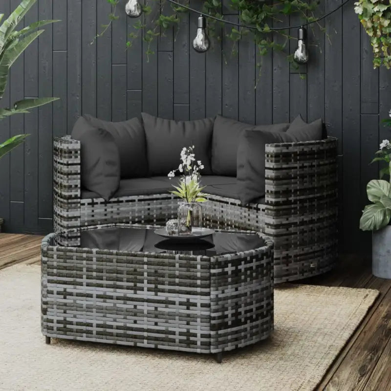 Lounge Tuinset van Poly Rattan met Eenvoudig Schoon en Geharde Glas - Grijs - Tuinsets