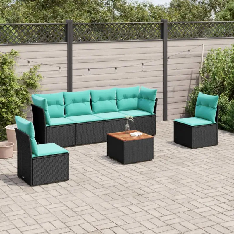 Lounge tuinset van poly rattan met gepoedercoat staal en ruime afmetingen - Zwart / Tafel + 4x midden + 2x hoek