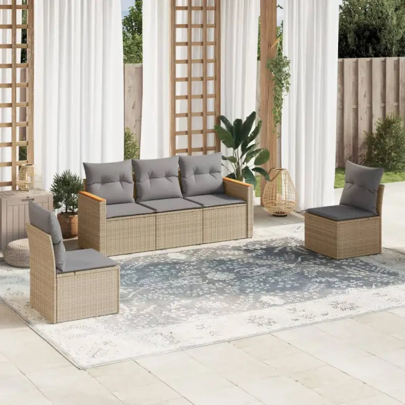Lounge tuinset van poly rattan met wasbare hoes en gepoedercoat staal - Gemengd beige / Zonder tafel - Tuinsets