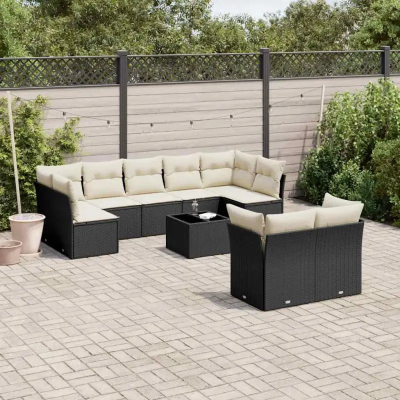 Lounge Tuinset van Poly Rattan Met Waterdichte Tas en Gepoedercoat Staal - Zwart en crème / Met tafel - Tuinsets