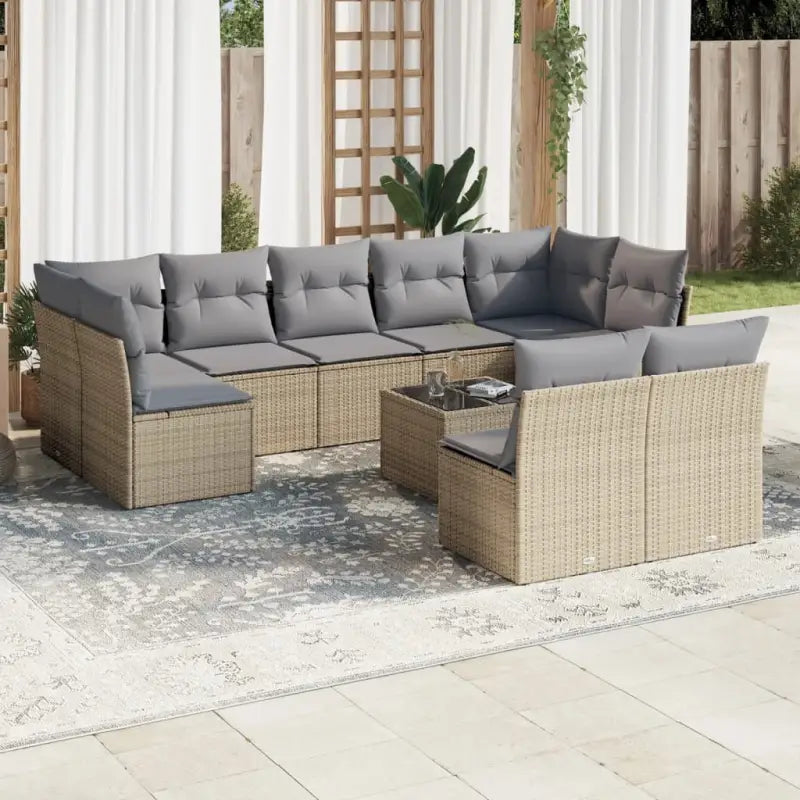 Lounge Tuinset van Poly Rattan Met Waterdichte Tas en Gepoedercoat Staal - Beige en grijs / Met tafel - Tuinsets