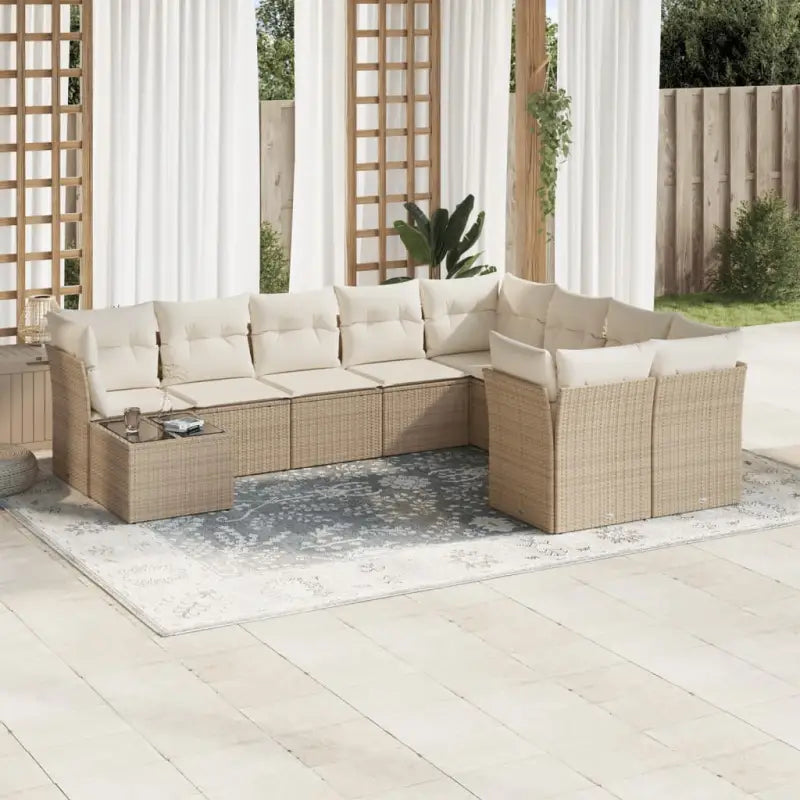 Lounge tuinset van poly rattan met zwart materiaal en gepoedercoat staal - beige en crèmekleurig - Tuinsets