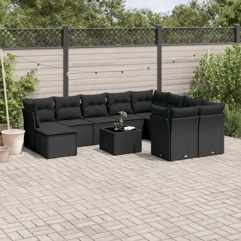 Lounge tuinset van poly rattan met zwart materiaal en gepoedercoat staal - Tuinsets
