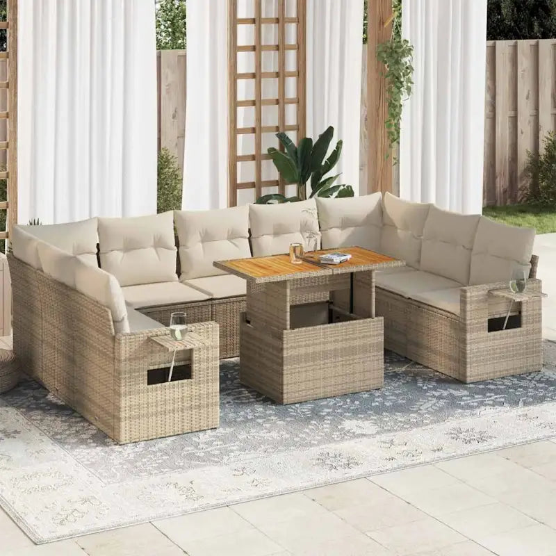 Lounge Tuinset van zwart gepoedercoat staal met ideale afmetingen - beige en crèmekleurig / 4x hoek + Tafel + 5x midden