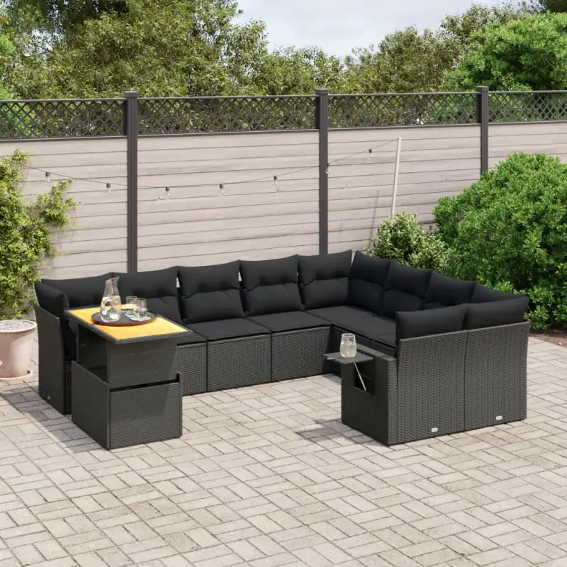 Lounge Tuinset van zwart gepoedercoat staal met ideale afmetingen - Zwart / Tafel + 4x hoek + 5x midden - Tuinsets