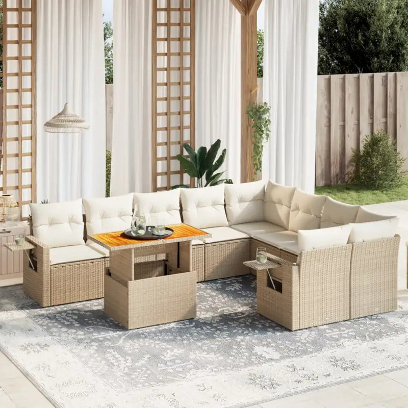 Lounge Tuinset van zwart gepoedercoat staal met ideale afmetingen - beige en crèmekleurig / 4x hoek + 5x midden + Tafel