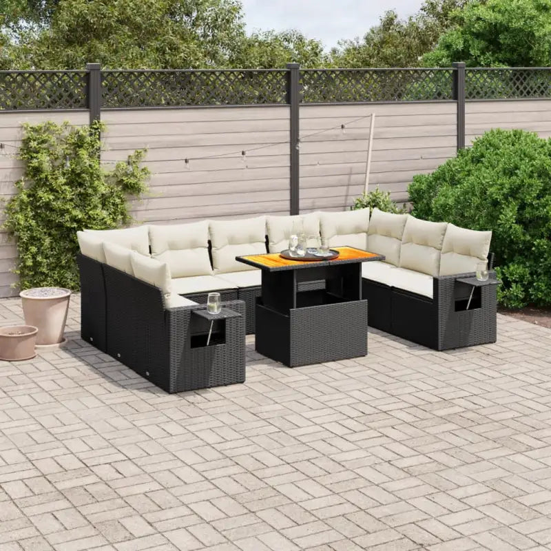 Lounge Tuinset van zwart gepoedercoat staal met ideale afmetingen - Zwart en crème / 5x midden + 4x hoek + Tafel