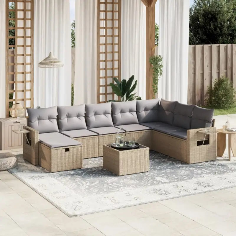 Lounge tuinset van zwart gepoedercoat staal met praktische afmetingen - Beige en grijs / zonder opbergruimte - Tuinsets
