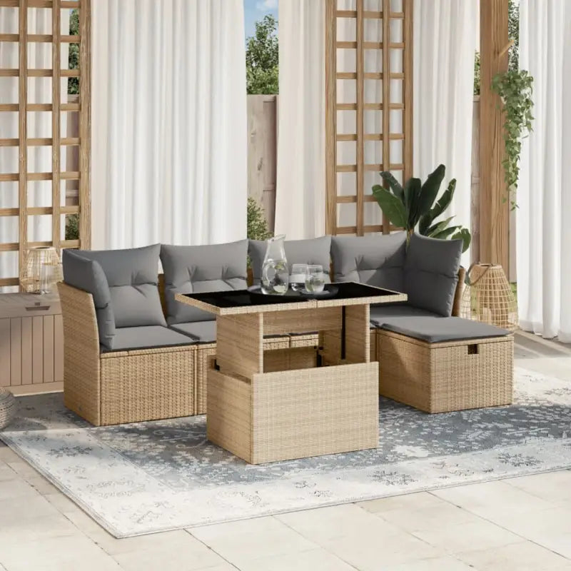Lounge Tuinset van Zwart Gepoedercoat Staal voor Terras en Tuin - Beige en grijs / zonder opbergruimte - Tuinsets