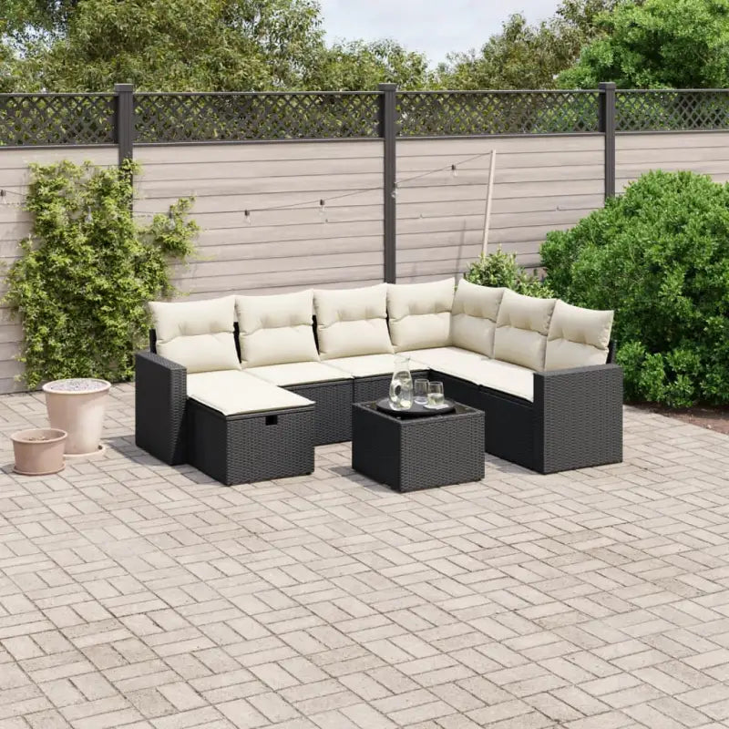 Lounge tuinset van zwart gepoedercoated staal met perfecte afmetingen - Zwart en crème / Met tafel - Tuinsets