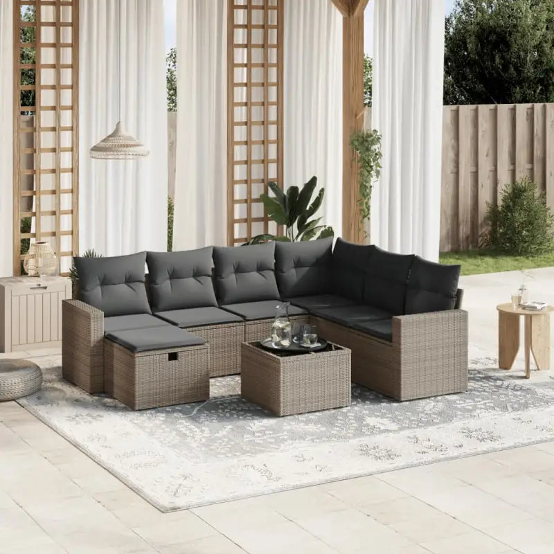 Lounge tuinset van zwart gepoedercoated staal met perfecte afmetingen - Grijs / Met tafel - Tuinsets