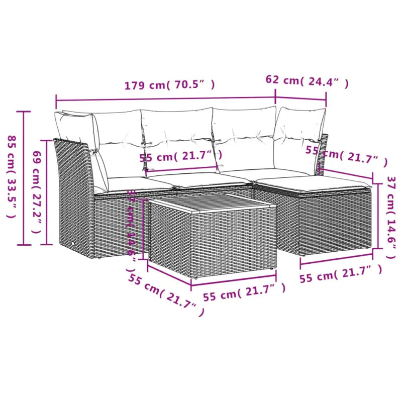 Lounge tuinset van zwart materiaal en gepoedercoat staal met ruime afmetingen - Tuinsets
