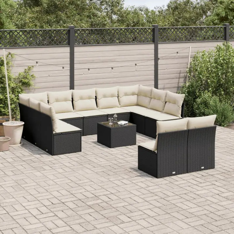Lounge tuinstoel set met poly rattan en gepoedercoat staal - Zwart en crème / Met tafel - Tuinsets