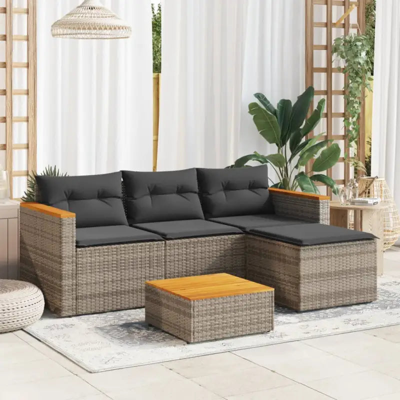 Lounge tuinstoelen in zwart materiaal met natuurlijke afwerking en afmetingen - Grijs - Tuinsets