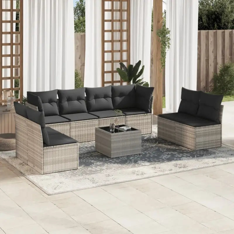 Lounge tuinstoelset van poly rattan met comfortabele zitervaring - Lichtgrijs / Met tafel - Tuinsets