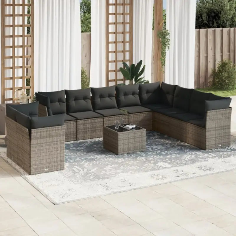 Lounge tuinstoelset van poly rattan met waterdichte tas en gepoedercoat staal - Grijs / Met tafel - Tuinsets