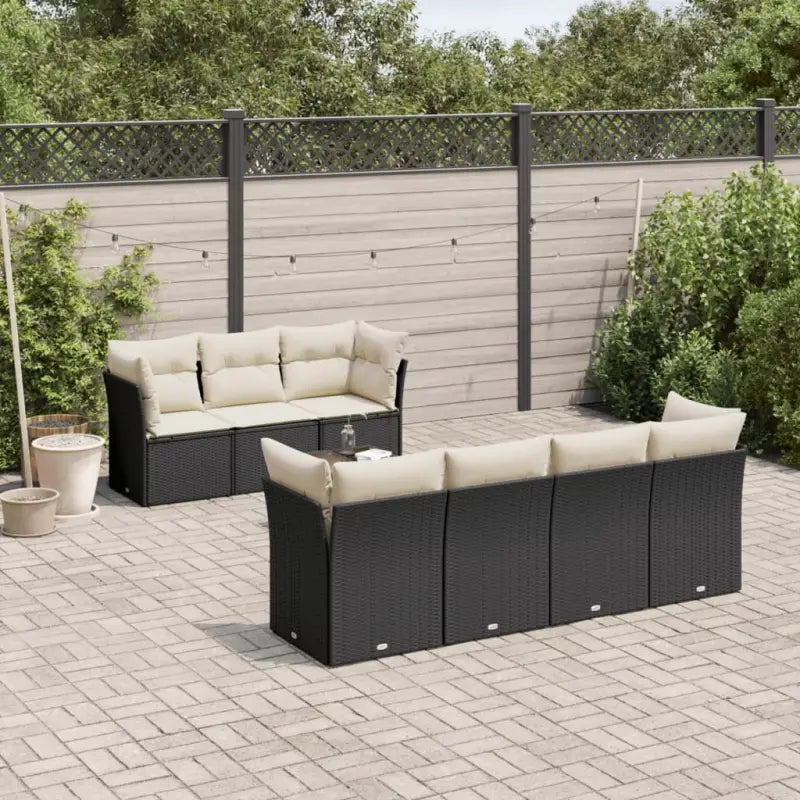 Lounge tuintafel set met waterdichte tas en zwart materiaal - Zwart en crème / 4x hoek + 3x midden + Tafel - Tuinsets
